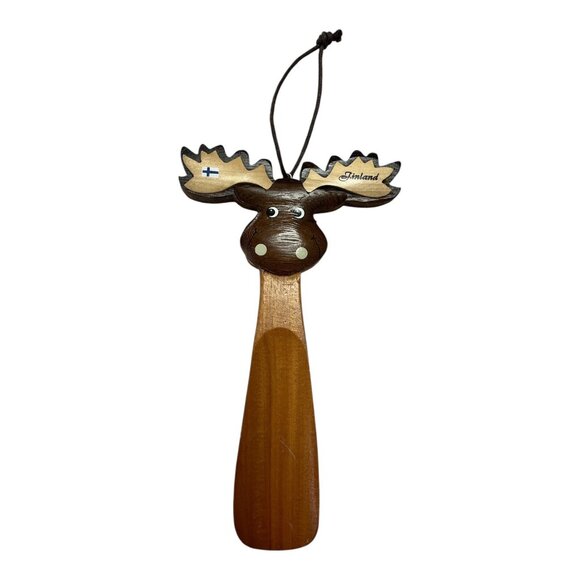 VTG Finland Moose Wooden Shoehorn Wall Hanging Ornament 9" Rustic Scandinavian D - Picture 1 of 3